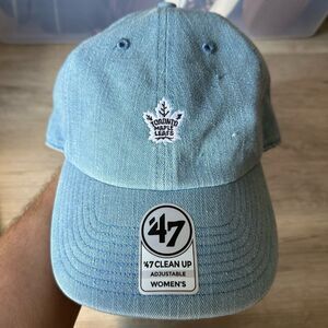 Light Denim Toronto Maple Leafs Hockey NHL Tiny White Embroidered Leaf Logo Hat